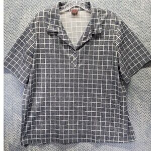 Graff Californiawear Vintage Navy Blue White Grid Short Sleeve Polo Top XL Coast